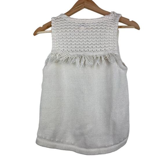 Anthropologie Size S Cream Cotton Silk Blend Fringed Sweater Vest - Picture 3 of 8